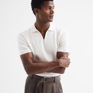 Reiss Ivory Ribbed Polo Shirt